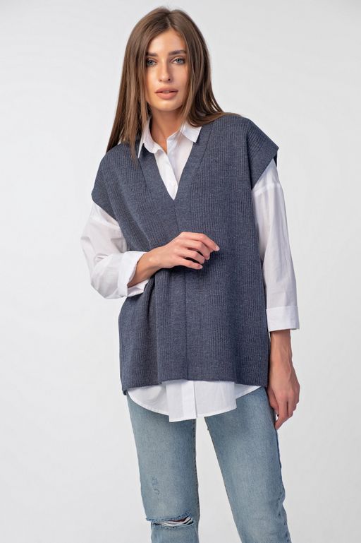 Жилет вязаный оверсайз с открытой спиной черный - Fly фото 13