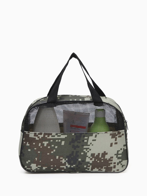 Косметичка-сумка на молнии, с сеткой, с принтом, пиксели/зелёная