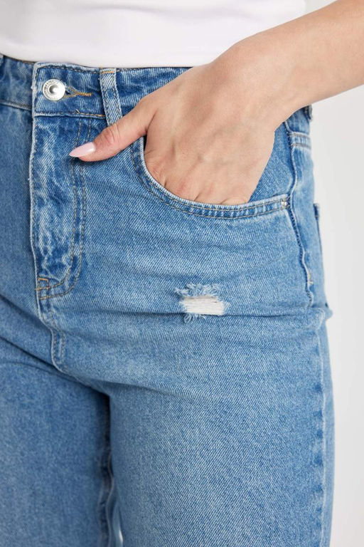 Lina Джинсовые брюки длиной до щиколотки с рваными деталями и высокой талией Lina Mom Fit - Defacto фото 5