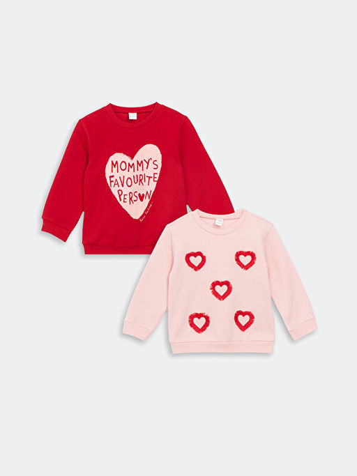 Bisiklet Yaka Uzun Kollu Bask?l? K?z Bebek Sweatshirt 2li