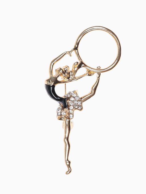 Брошь Гимнастка с хула-хупом, цвет чёрно-белый в золоте