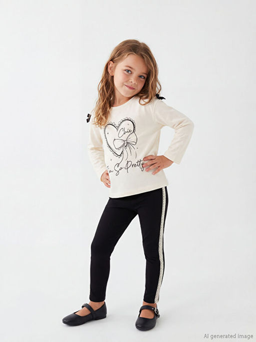 Bisiklet Yaka Bask?l? K?z ?ocuk Tak?m