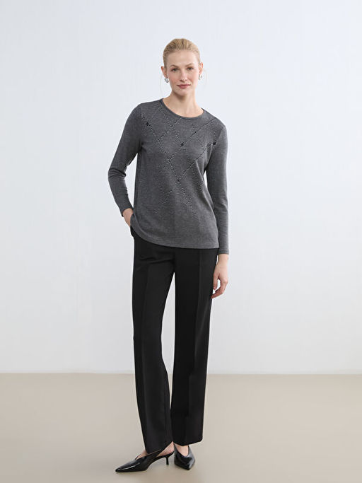 Bisiklet Yaka Desenli Kad?n Ti??rt