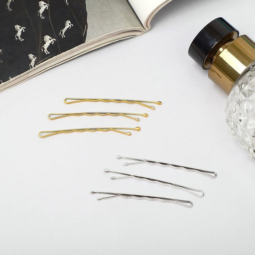 Цена за 6 шт. Невидимки для волос «Классика перламутр», набор 20 шт., 5 см, золото, серебро