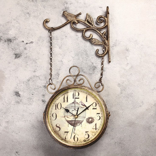 Часы настенные интерьерные «Птичка в клетке», двусторонние, на подвесе, бесшумные, плавный ход, 23×44 см, d=17 см