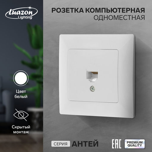 Розетка компьютерная Luazon Lighting «Антей», скрытая, IP20, одноместная, белая