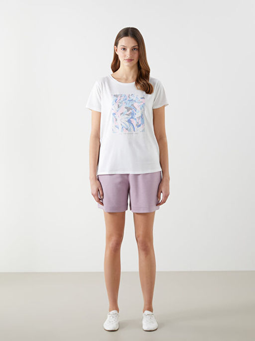 Bisiklet Yaka Bask?l? Kad?n Ti??rt