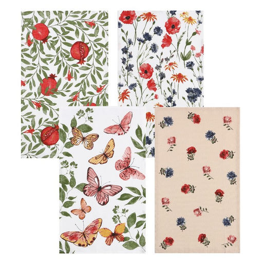 Набор полотенец Доляна Луговые цветы 28?46 см - 4 шт., 100% хлопок, вафля 160 г/м?