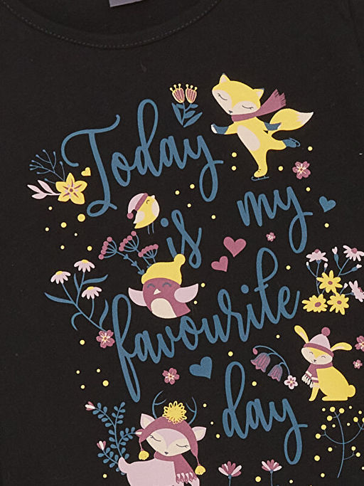 Bisiklet Yaka Bask?l? Uzun Kollu K?z ?ocuk Ti??rt - Waikiki фото 2