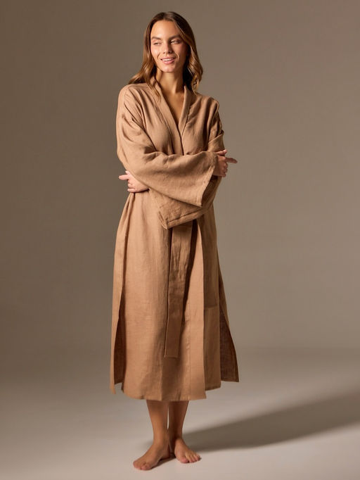 Халат домашний женский SL Linen Home, размер M, кофейный