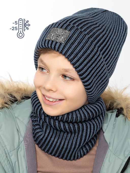 Комплект (шапка и снуд) 12з16624 джинс/черный - Nikastyle фото 2