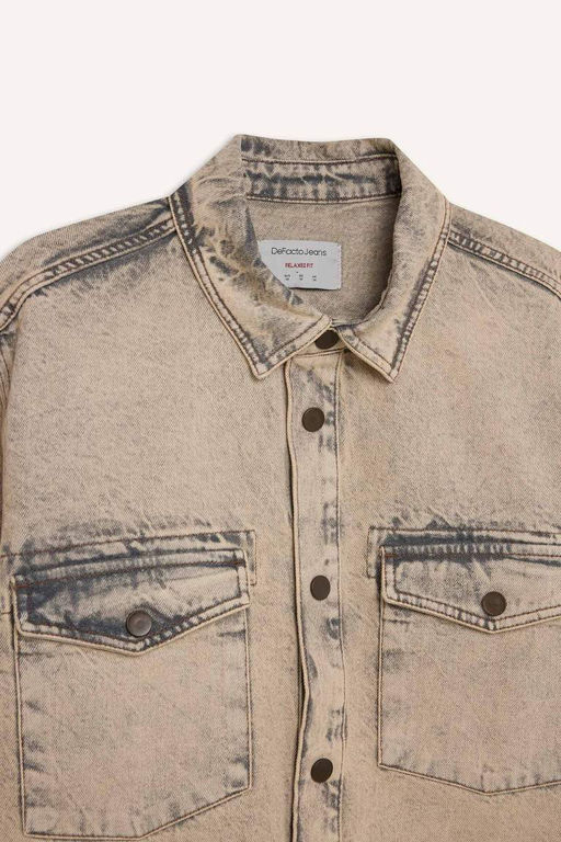 Джинсовая рубашка с длинными рукавами и карманами Relax Fit - Defacto фото 2