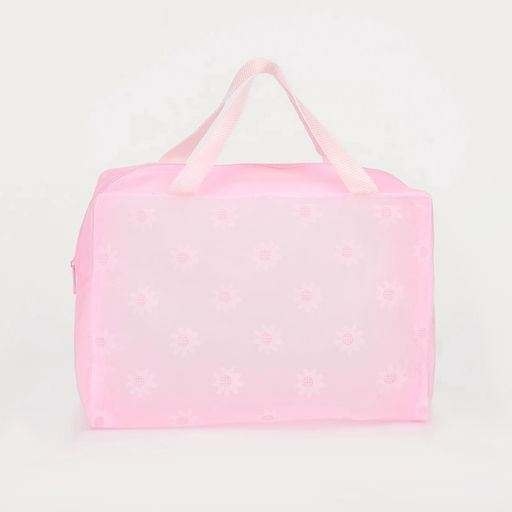 Цена за 2 шт. Косметичка на молнии, с ручками, с цветочками, розовая