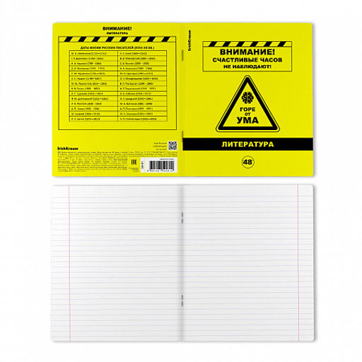 АКЦИЯ Цена за 5 шт. Тетрадь общая ученическая с пластиковой обложкой на скобе ErichKrause Be Informed, Литература, 48 листов, линейка