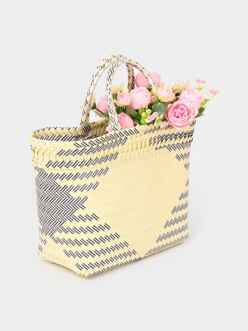 Сумка плетёная, 30×15×35 см, пластик, бежевая с чёрным