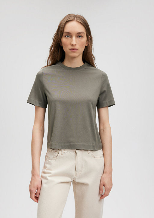 Pamuklu Merserize Bisiklet Yaka Yesil Basic Tisort - Mavi фото 3