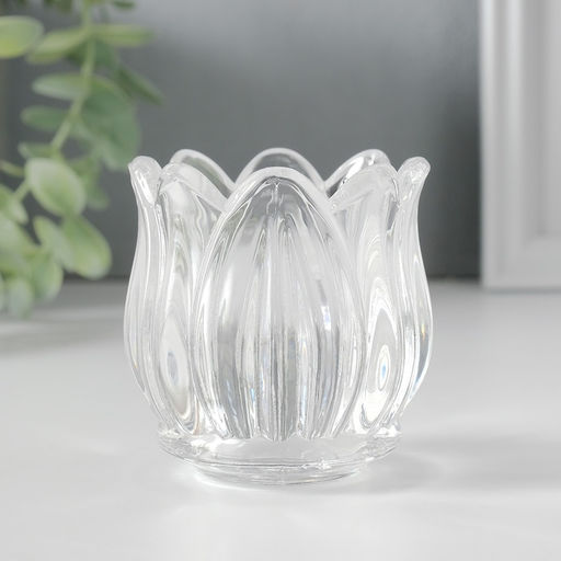 Цена за 2шт. Стеклянный подсвечник на 1 свечу Подснежник, прозрачный, 7?7?7 см