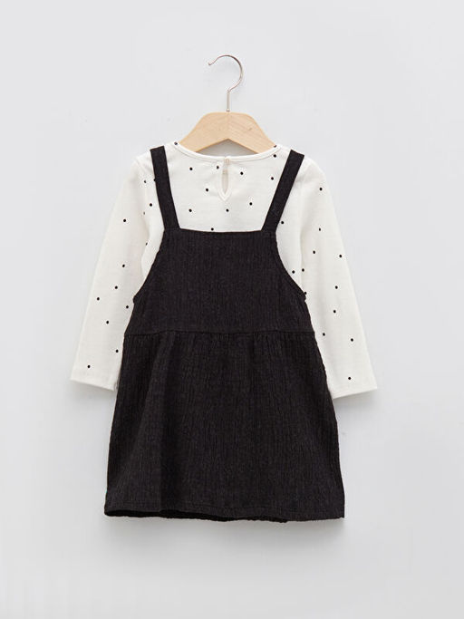 Bisiklet Yaka Uzun Kollu Bask?l? K?z Bebek Ti??rt ve Elbise 2li Tak?m - Waikiki фото 2