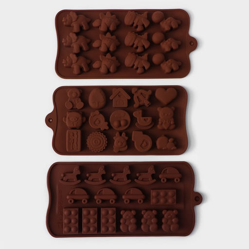 Формы для конфет и шоколада Доляна Игрушки, набор 3 шт., силикон, коричневые  фото 2
