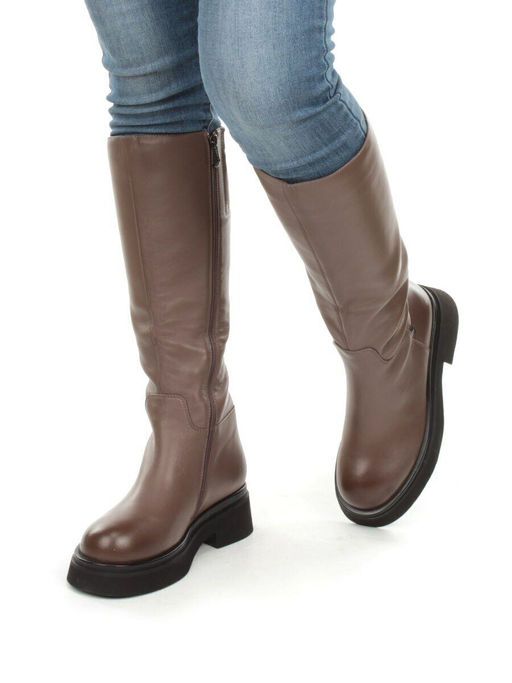 02-FG678-2BM BROWN Сапоги зимние женские (натуральная кожа, натуральный мех (еврозима))