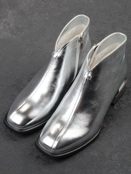 01-B50B-96C GREY/SILVER Ботинки демисезонные женские (натуральная кожа, байка)