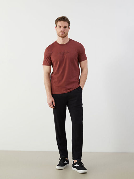 Bisiklet Yaka Bask?l? Penye Erkek Ti??rt