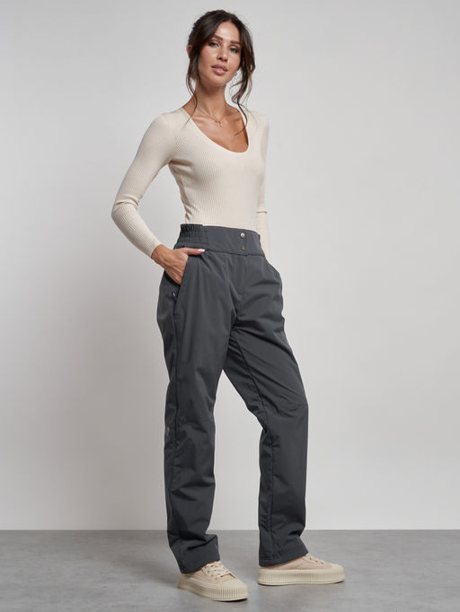 Брюки утепленные спортивные с высокой посадкой женские зимние серого цвета 7141Sr - Colannia фото 3