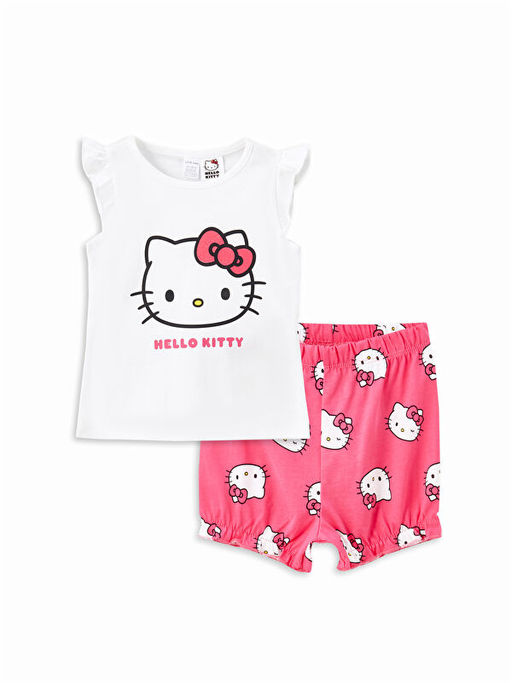 Bisiklet Yaka Hello Kitty Bask?l? K?z Bebek ?ortlu Pijama Tak?m?
