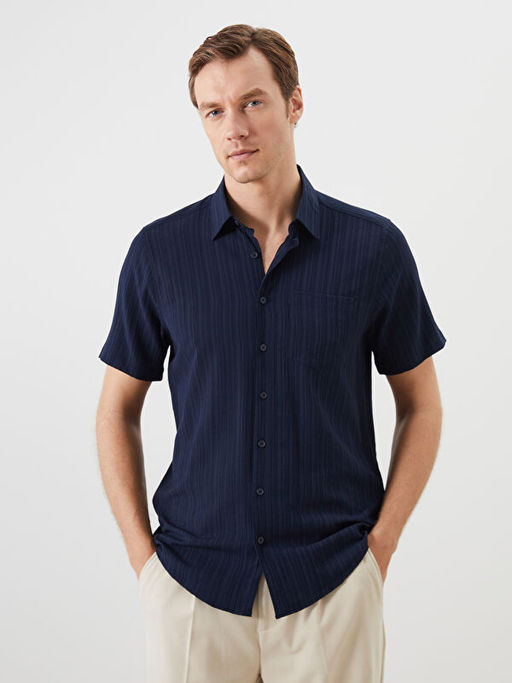 Regular Fit K?sa Kollu Desenli Arm?rl? Erkek G?mlek