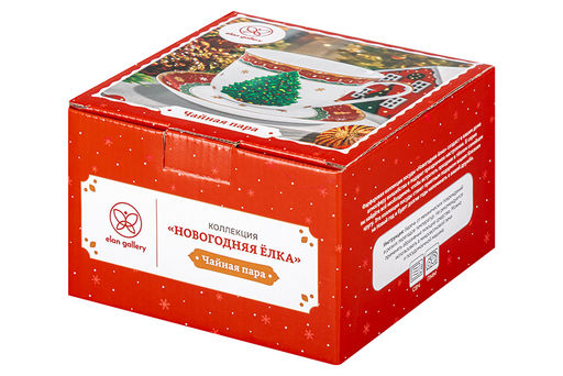 Чайная пара 2 пр. 450 мл 14*11*8,5 см Новогодняя ёлка красный узор NEW BONE CHINA - Elan gallery фото 16