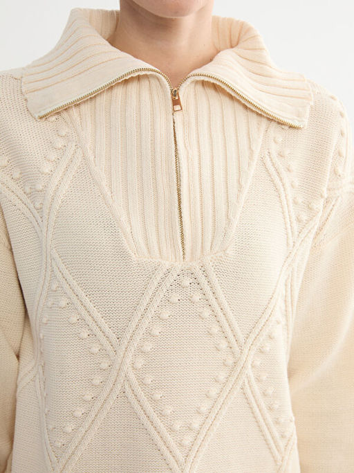 Polo Yaka Baklava Desenli Kad?n Triko Tunik