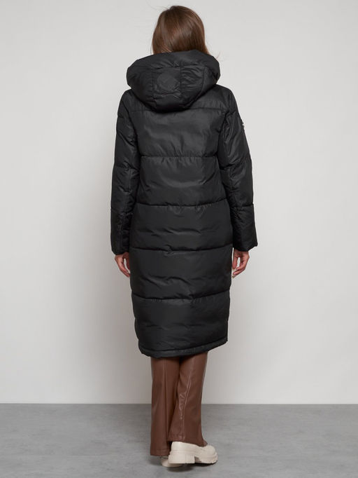 Пальто утепленное с капюшоном зимнее женское черного цвета 13816Ch - Visdeer фото 5