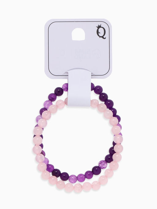 Набор браслетов «Кварц розовый и Аметист», 2 шт. шар №6