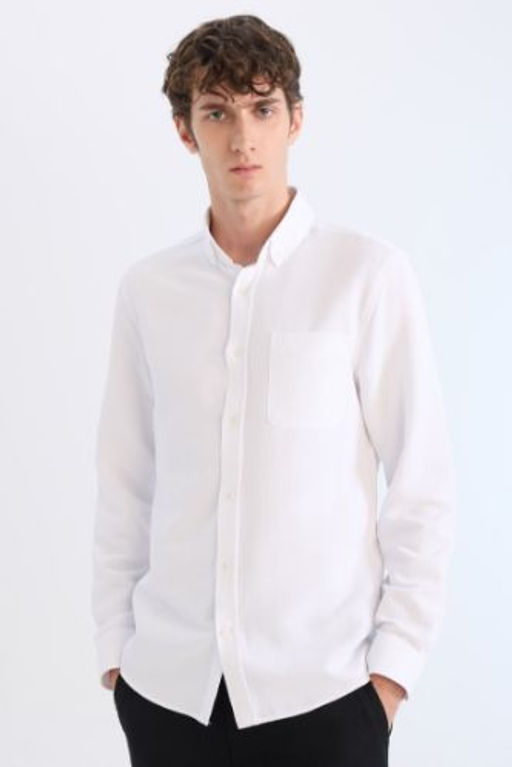 Slim Fit Dar Kesim Polo Yaka Dokulu Uzun Kollu Gomlek