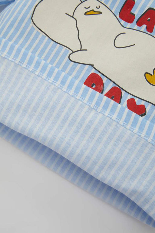 Пижамный комплект из чесаного хлопка в полоску с короткими рукавами для маленьких мальчиков - Defacto фото 4