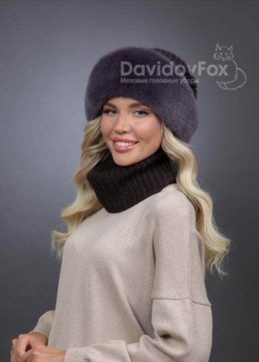 Шапка Ника трикотаж экомех браун