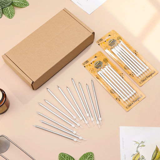 Свечи в торт «Ройс», 13 см, высокие, 12 шт., серебристый металлик