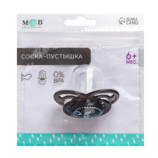 Соска - пустышка силиконовая ортодонтическая M&B «Пингвинчик», от 6 мес., с колпачком, черный