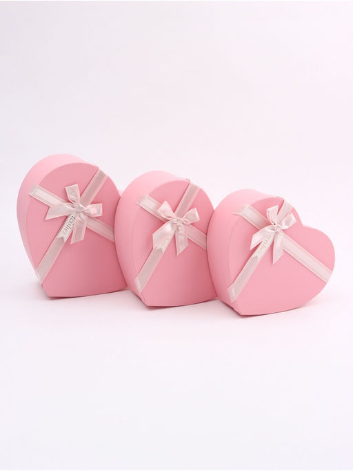 Набор подарочных коробок сердце 3 в 1, розовый матовый, 31?27?13.3; 28?25?11.7; 26?23?10.3 см