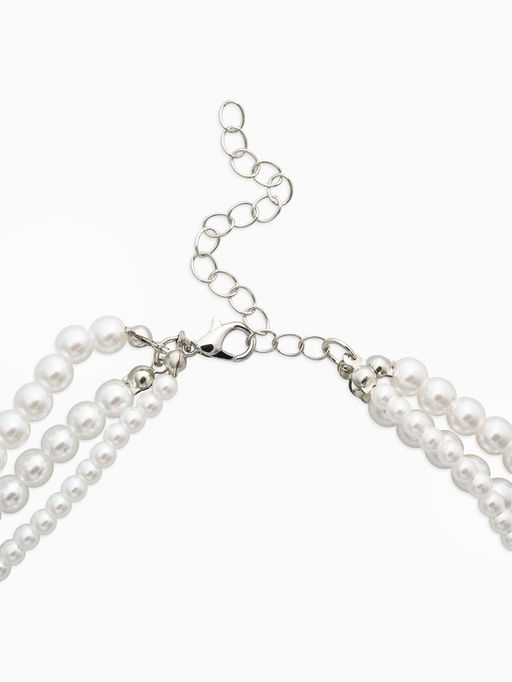 Чокер- бусы «Сияние жемчуга. Сердце мятое», L=45 см, белый в серебре