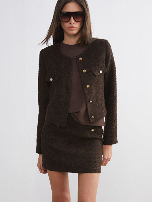 Bisiklet Yaka Dokulu Kad?n T?vit Ceket