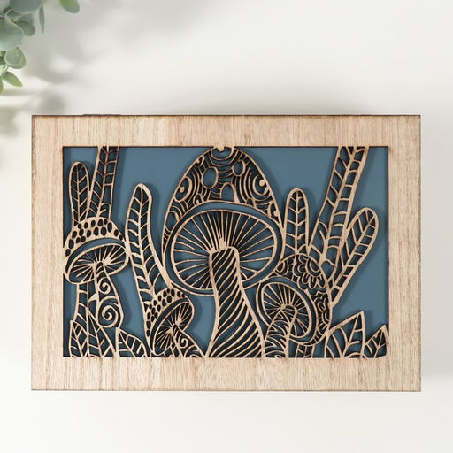 Шкатулка для чая 6 делений «Грибы», дерево, бежево-синяя, 17×24×7 см