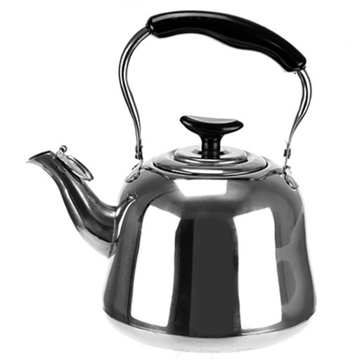 "Новосел" Чайник из нержавеющей стали 1,5л, д15см h14см, со встроенным в крышку свистком, с ситечком, подвижная пластмассовая ручка (Китай) Мятая коробка.