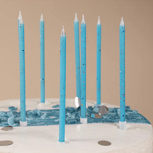 Свечи Голубой, с блестками, 0,4*10 см, 10 шт. с держат.