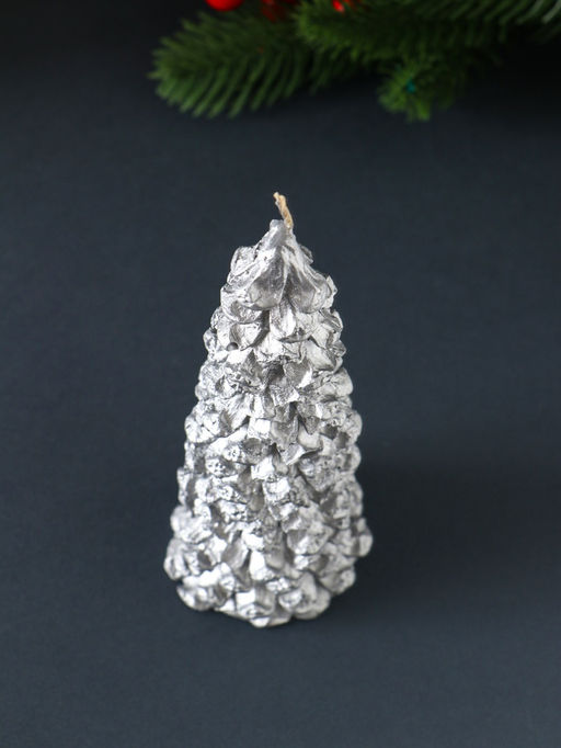 Свеча новогодняя «Ель большая», 160×60 мм лак, серебро