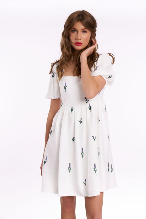 Платье KaVari 1037 молочный принт лаванда  фото 3