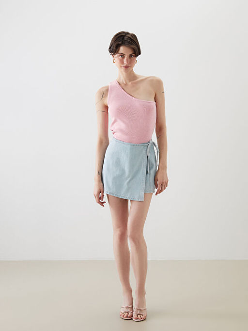 Beli Ba?lamal? Mini Jean ?ort Etek