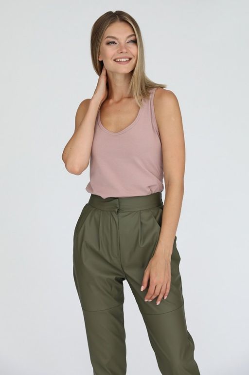 Брюки из искусственной кожи с высокой посадкой - Looklikecat фото 3