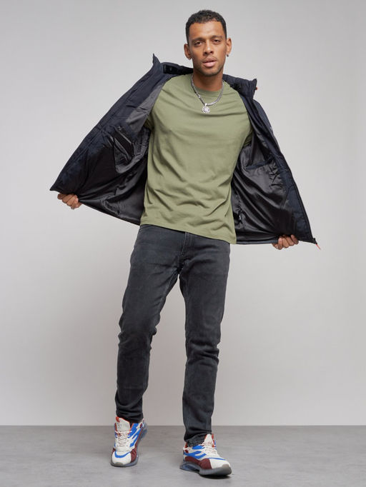 Куртка мужская зимняя с капюшоном спортивная великан темно-синего цвета 8377TS - Wonderrman фото 13