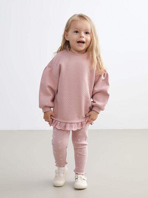 Dantel Detayl? K?z Bebek Sweatshirt ve Tayt